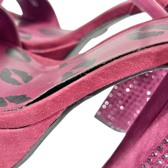 Juicy Couture Trice Platform Heels Size 7.5 Wine Color Rhinestone Embellishments - Picture 7 of 14